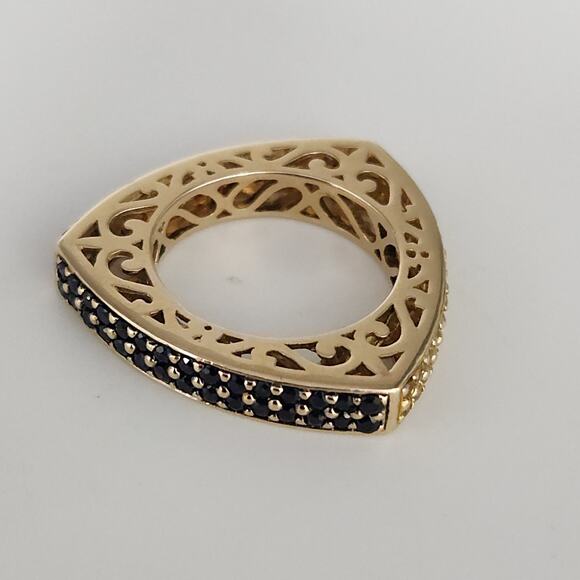 Elegant 14k Yellow Gold Triangular Natural Sapphire Colored Stones Size 6.75 - Picture 4 of 11